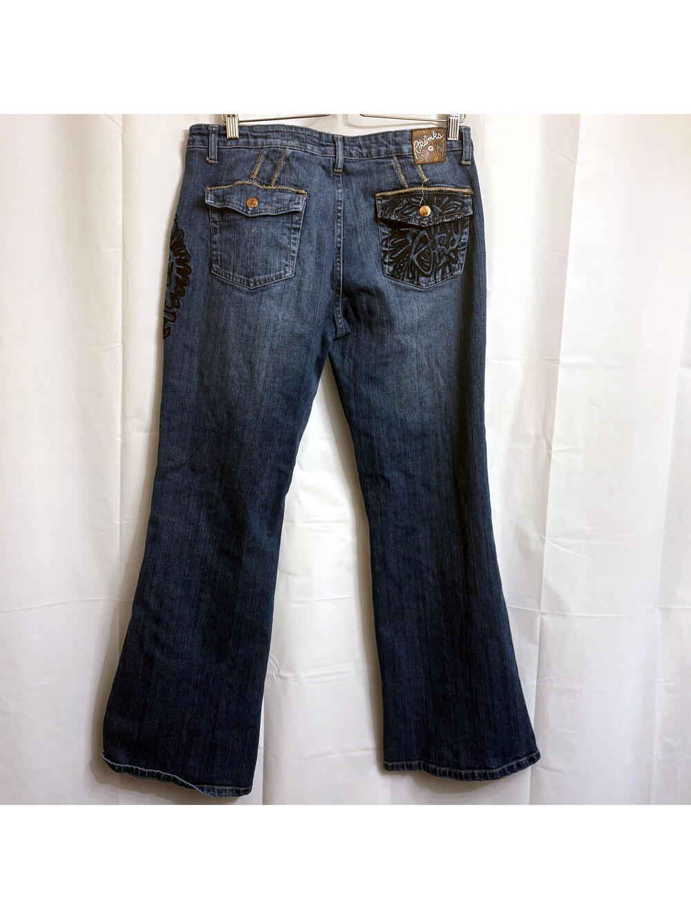 Akademiks Women's Size 33 Blue Denim Flare Jeans Embroidered